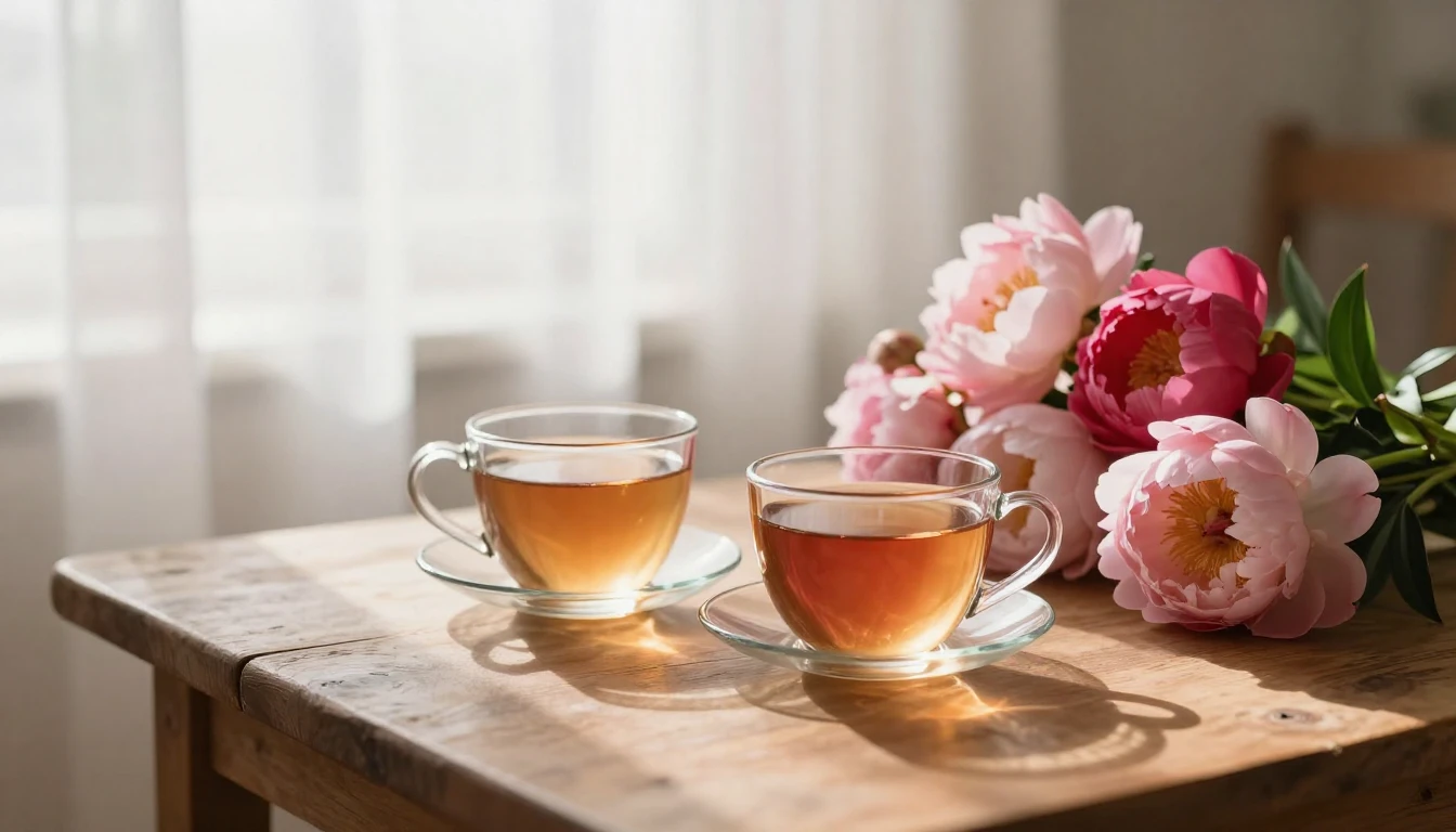 A romantic and cozy scene in a warm, sunlit room during a qu...