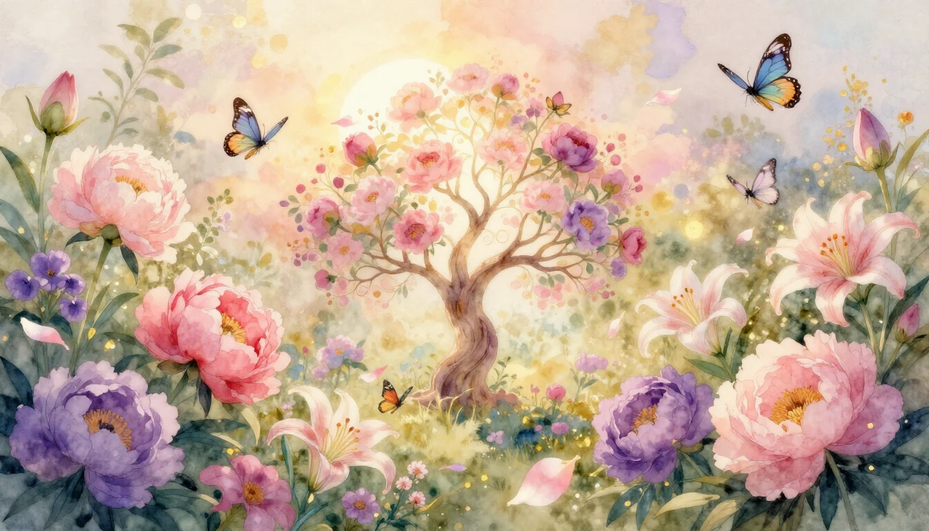 A delicate and vibrant watercolor illustration celebrating f...