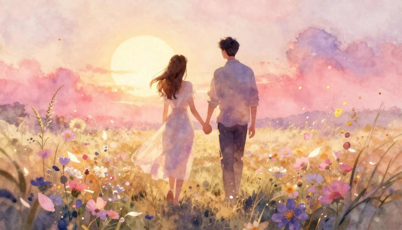 A romantic and ethereal watercolor illustration capturing th...