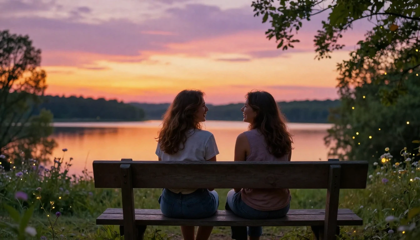 A heartwarming scene of two best friends sitting side-by-sid...