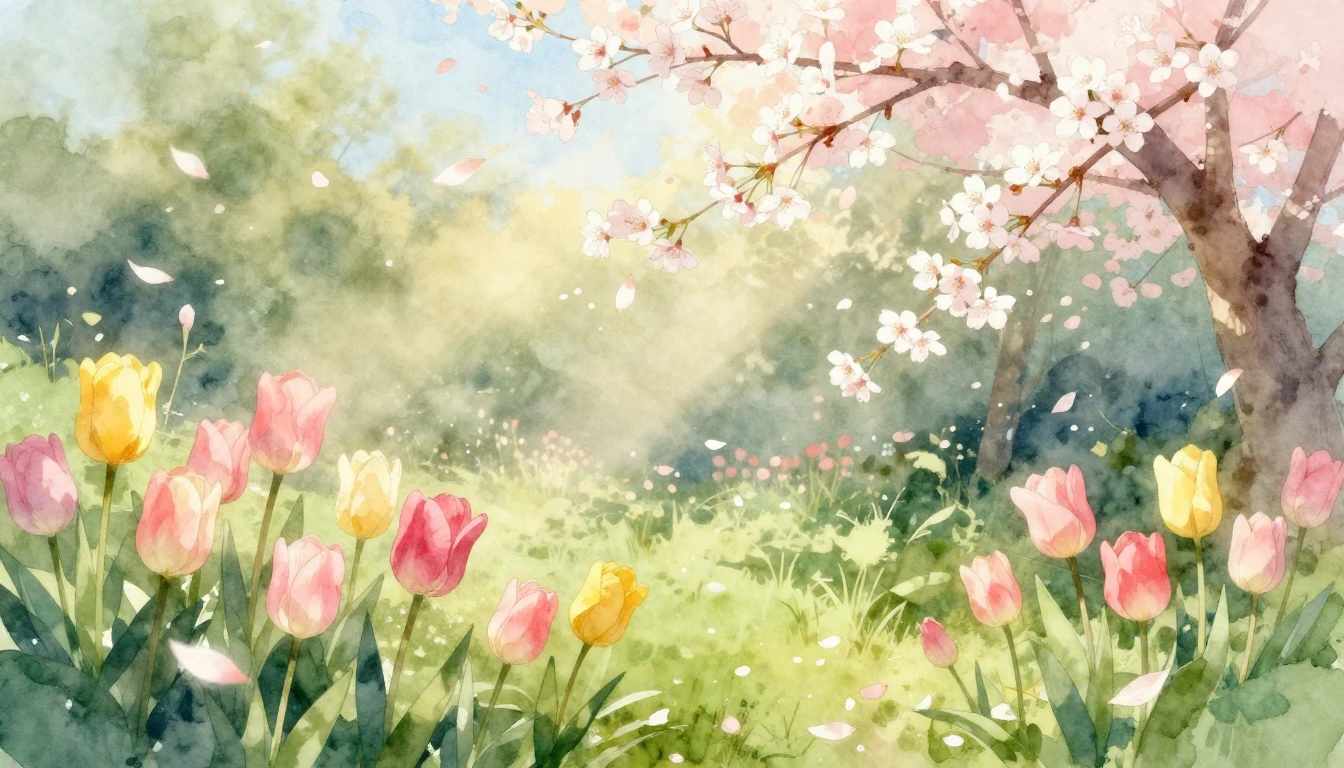 A breathtaking watercolor illustration of a vibrant spring m...