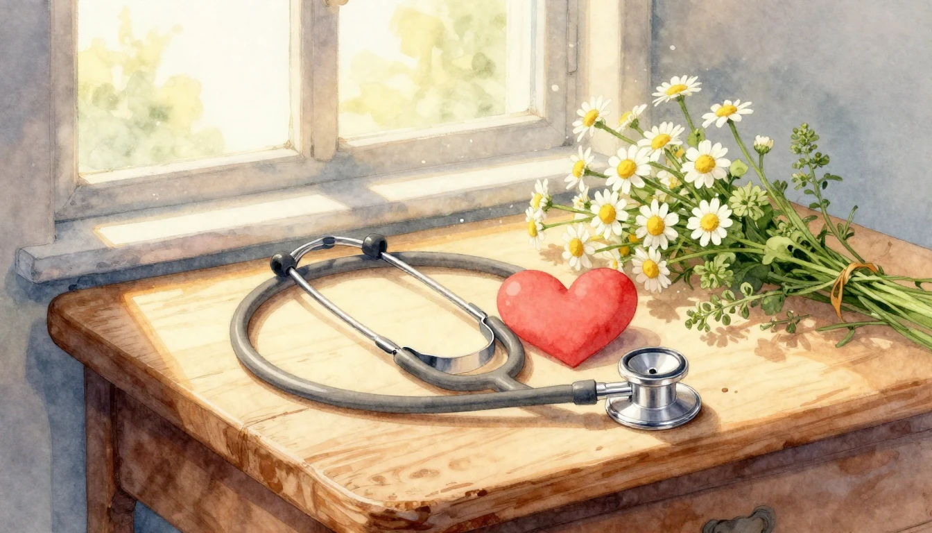 A soft and touching watercolor illustration symbolizing medi...