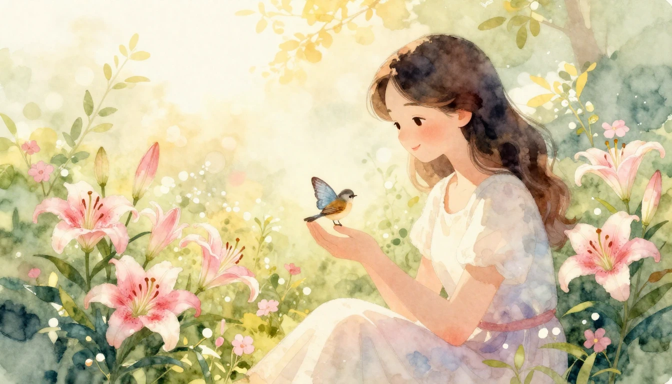 A heartwarming watercolor illustration of a gentle mother si...