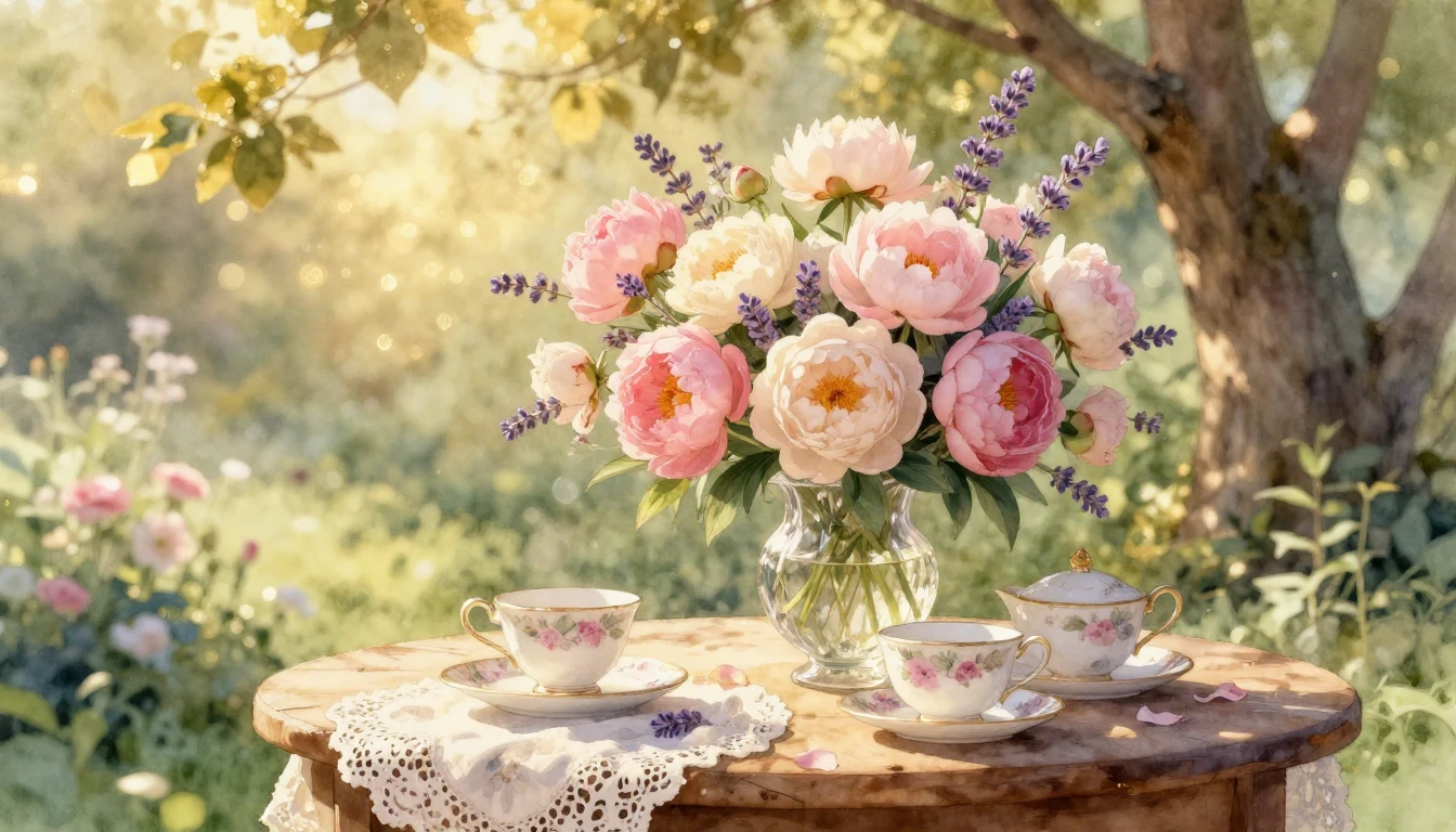 A heartwarming and cozy scene depicting a beautiful, lush ga...