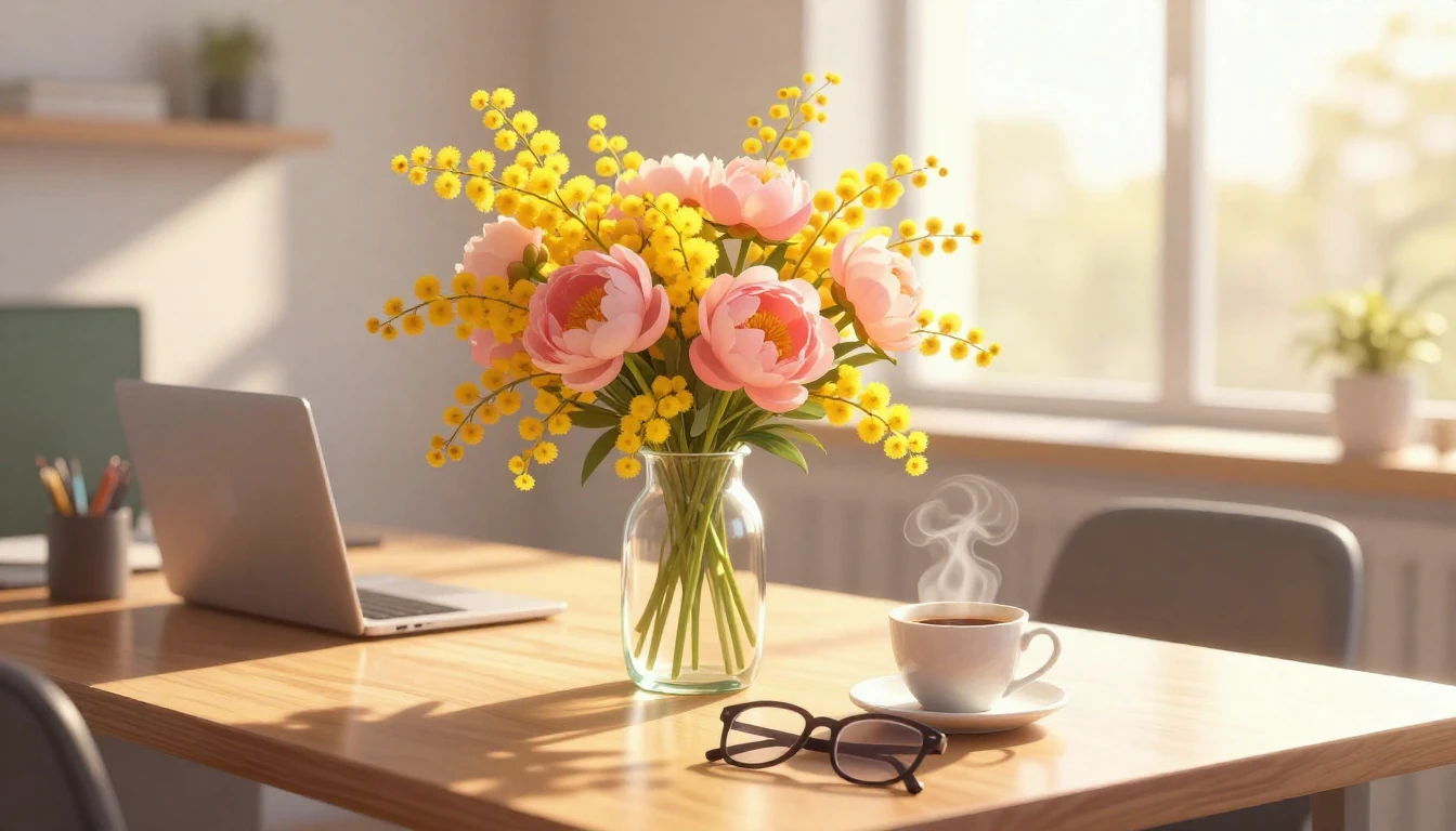 A sophisticated and heartwarming illustration of a sun-drenc...