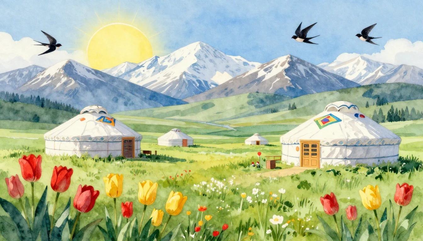 A vibrant and soft watercolor painting depicting a beautiful...