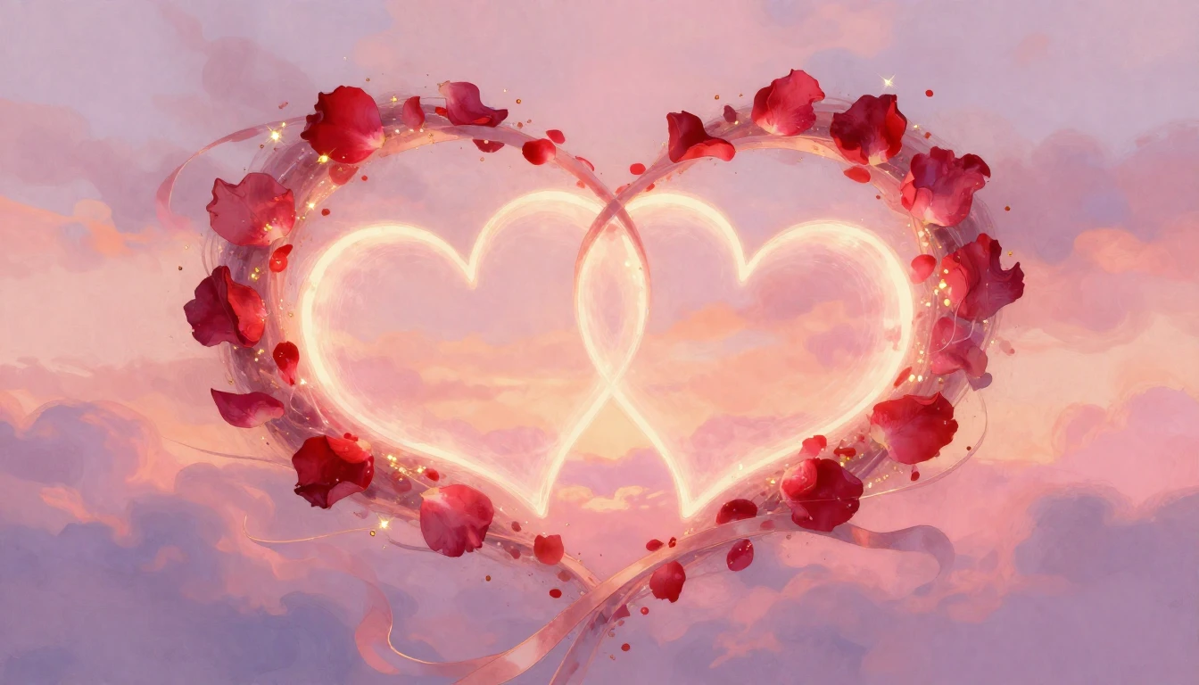 A romantic and ethereal composition featuring two large, sty...