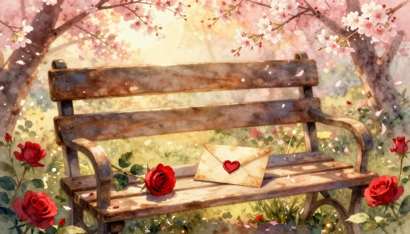 A soft, dreamy watercolor scene depicting a vintage wooden b...