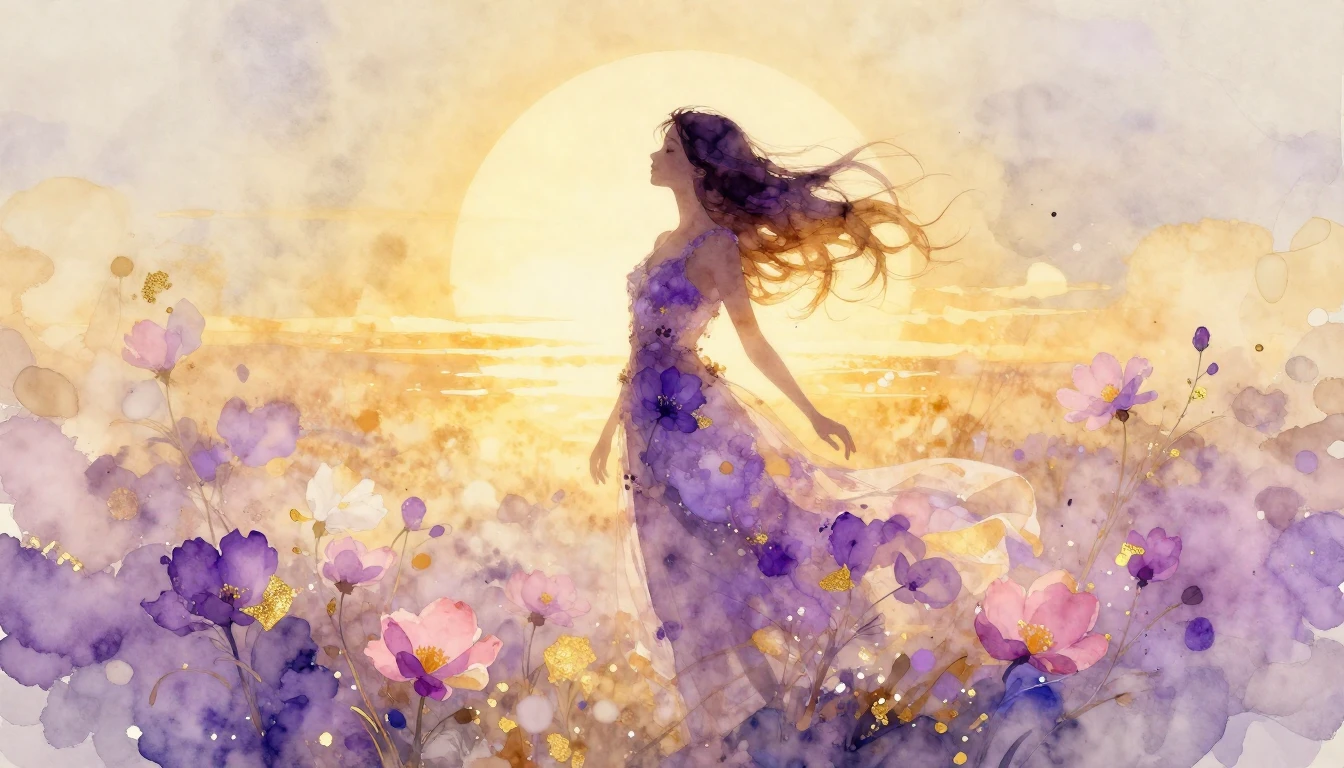 A soft and ethereal watercolor painting depicting the artist...