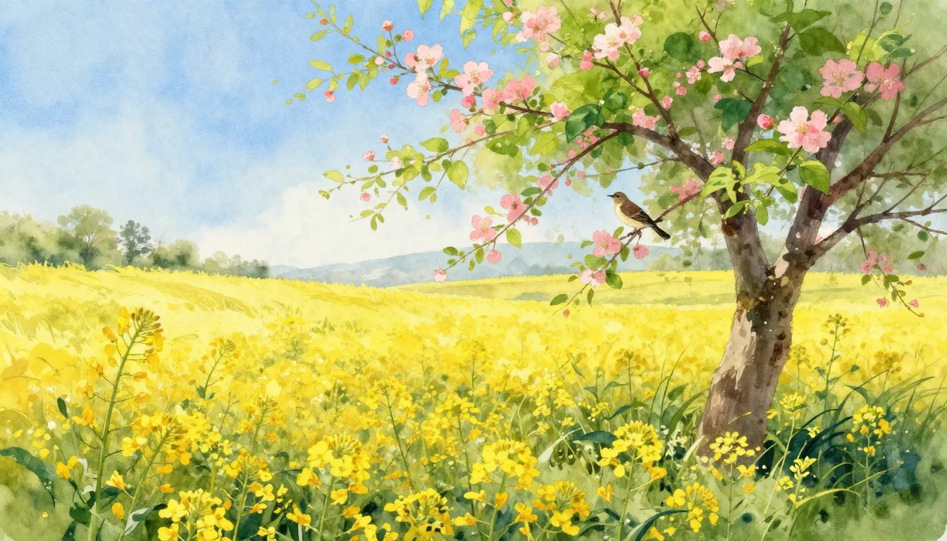 A breathtaking watercolor landscape painting depicting the a...