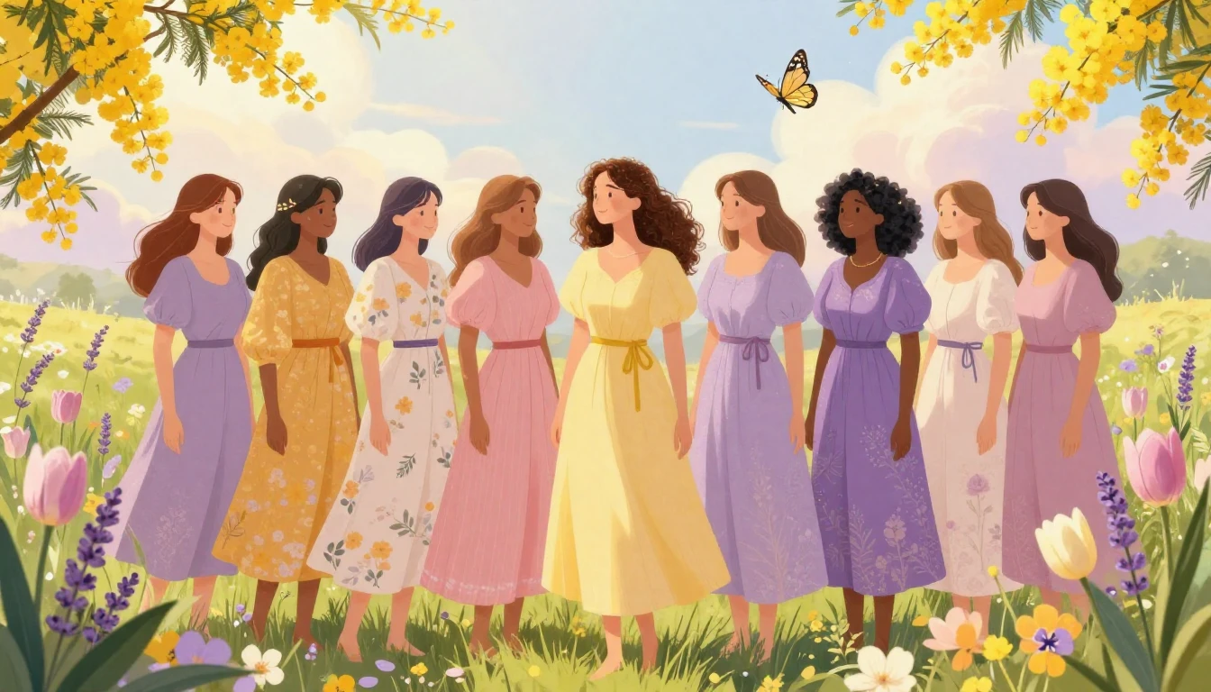 A vibrant and soft illustration celebrating womanhood and sp...