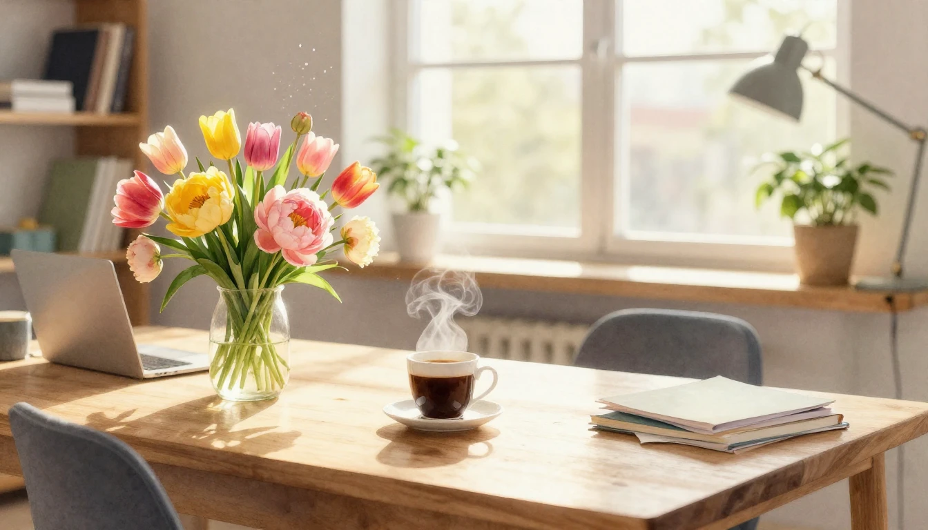 A cozy and bright office space transformed into a celebrator...