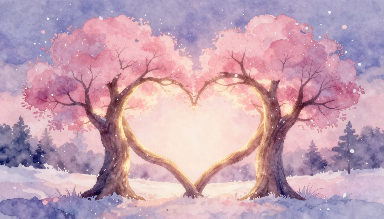 A romantic and soft watercolor illustration depicting two in...