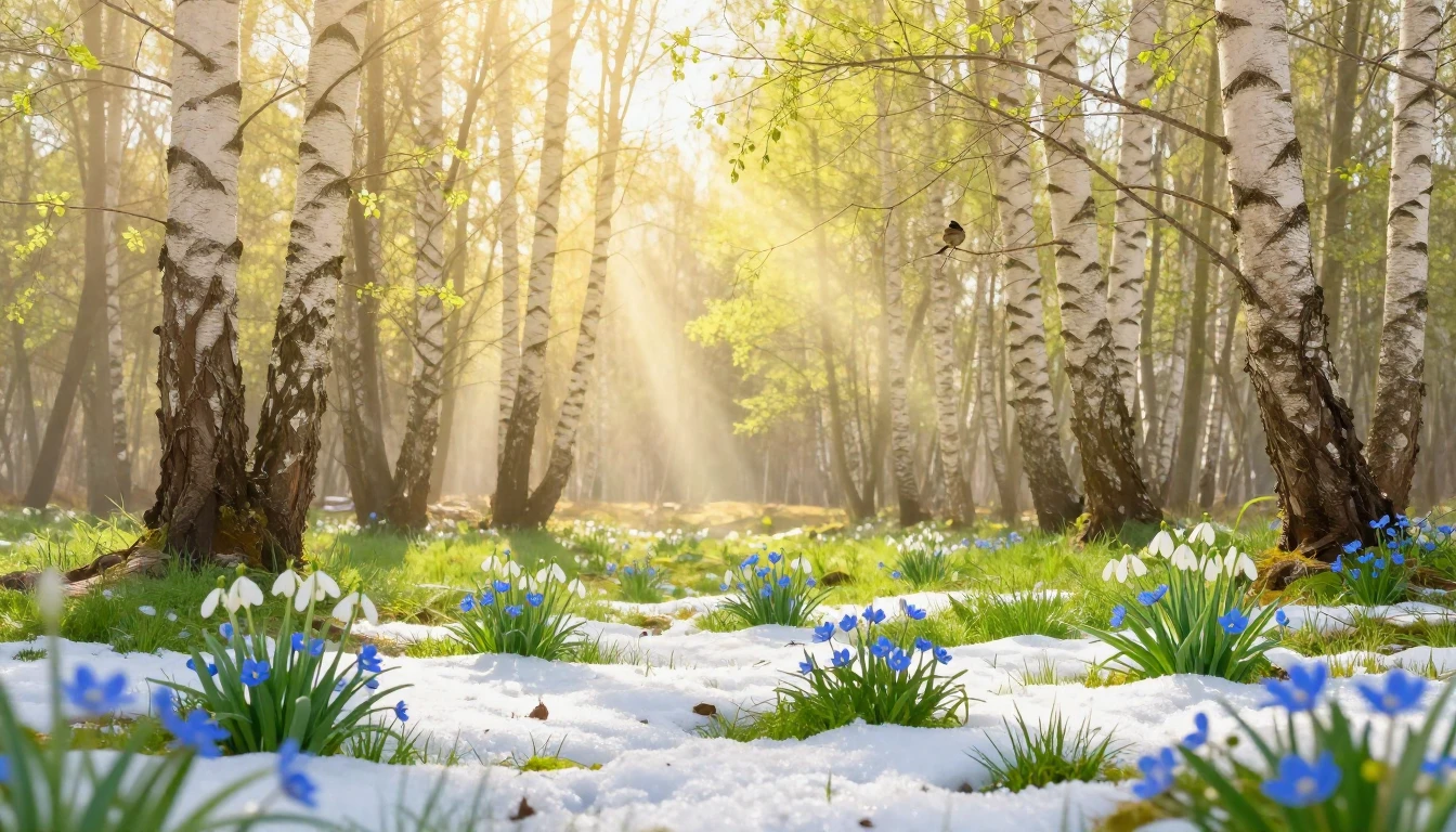 An enchanting forest landscape capturing the awakening of sp...