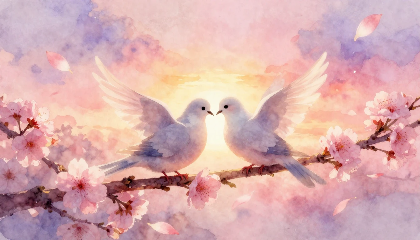 A soft and dreamy watercolor composition representing eterna...