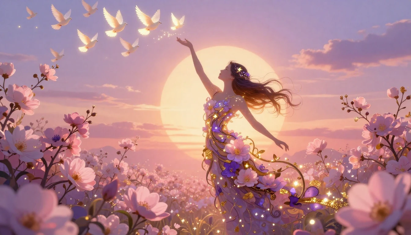 An elegant abstract and stylized silhouette of a graceful fe...