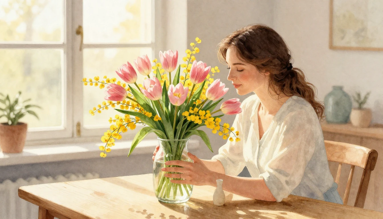 A heartwarming and gentle scene in a soft watercolor style d...