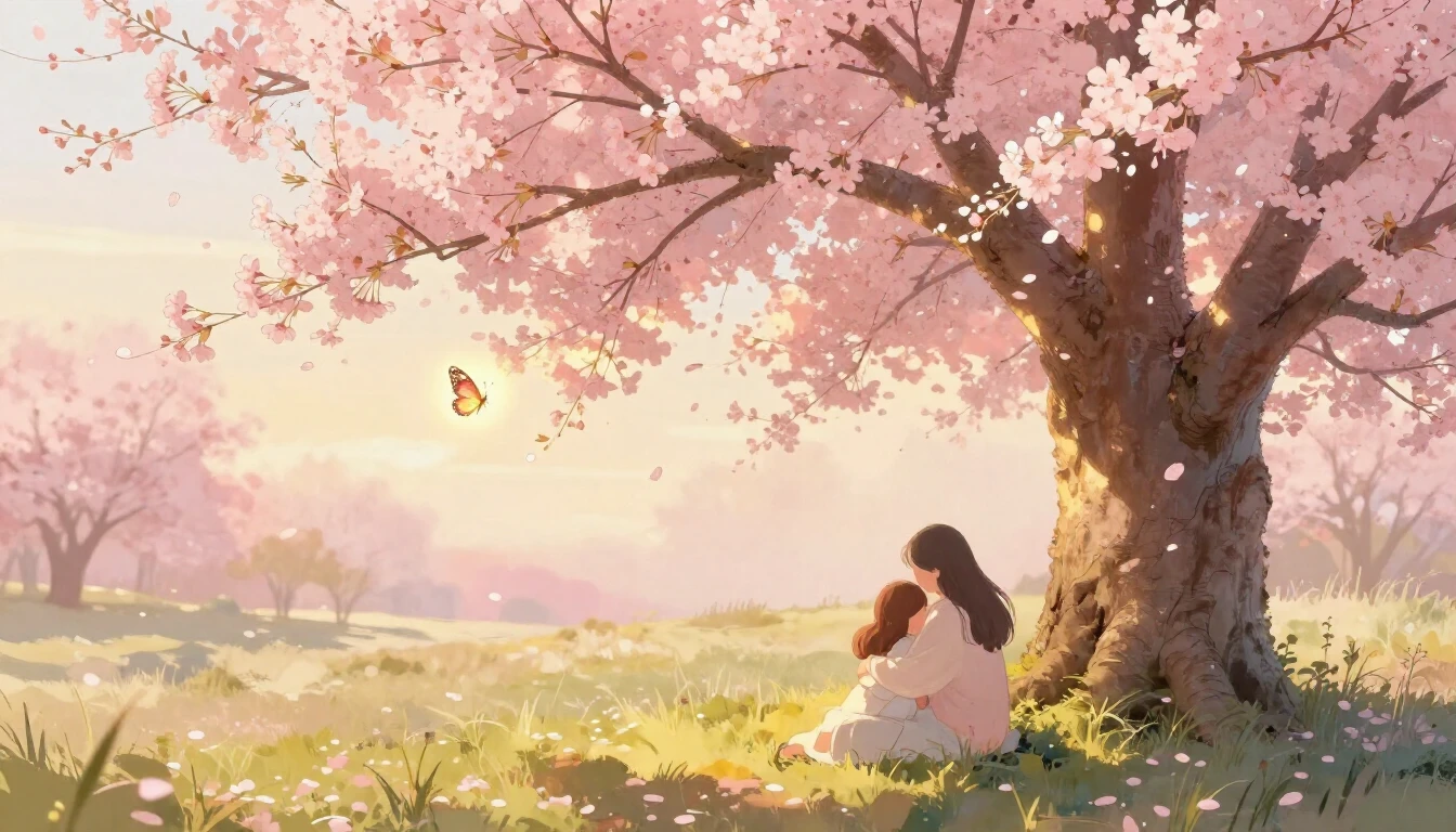 A heartwarming and gentle scene of a large, beautiful bloomi...