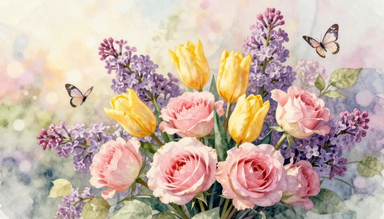 A beautiful and elegant watercolor composition featuring a l...
