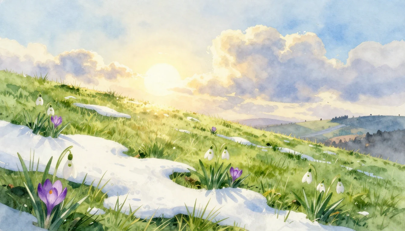 A soft and ethereal watercolor painting depicting the arriva...