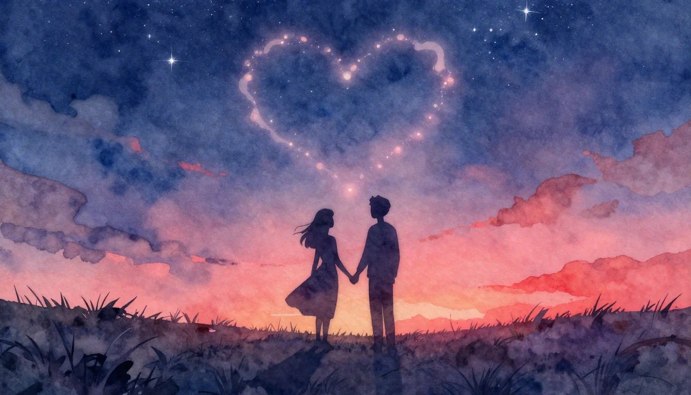 A romantic and dreamy watercolor illustration featuring two ...