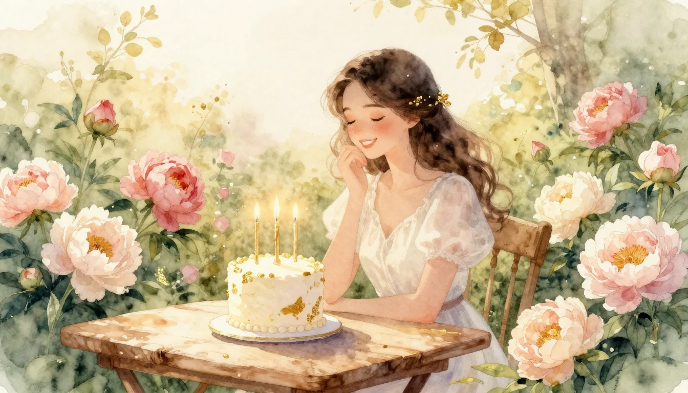 A beautiful, artistic watercolor illustration of a joyful wo...