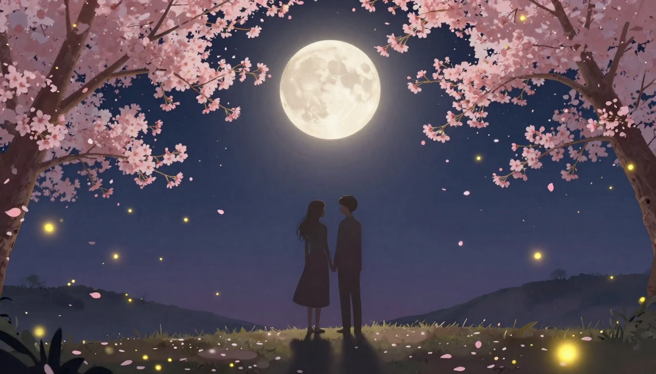 A romantic and ethereal scene featuring two soft silhouettes...