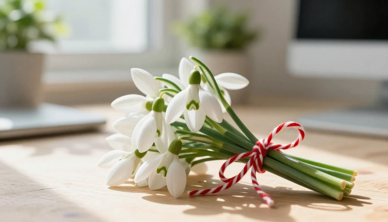 A delicate and artistic composition featuring a bouquet of f...