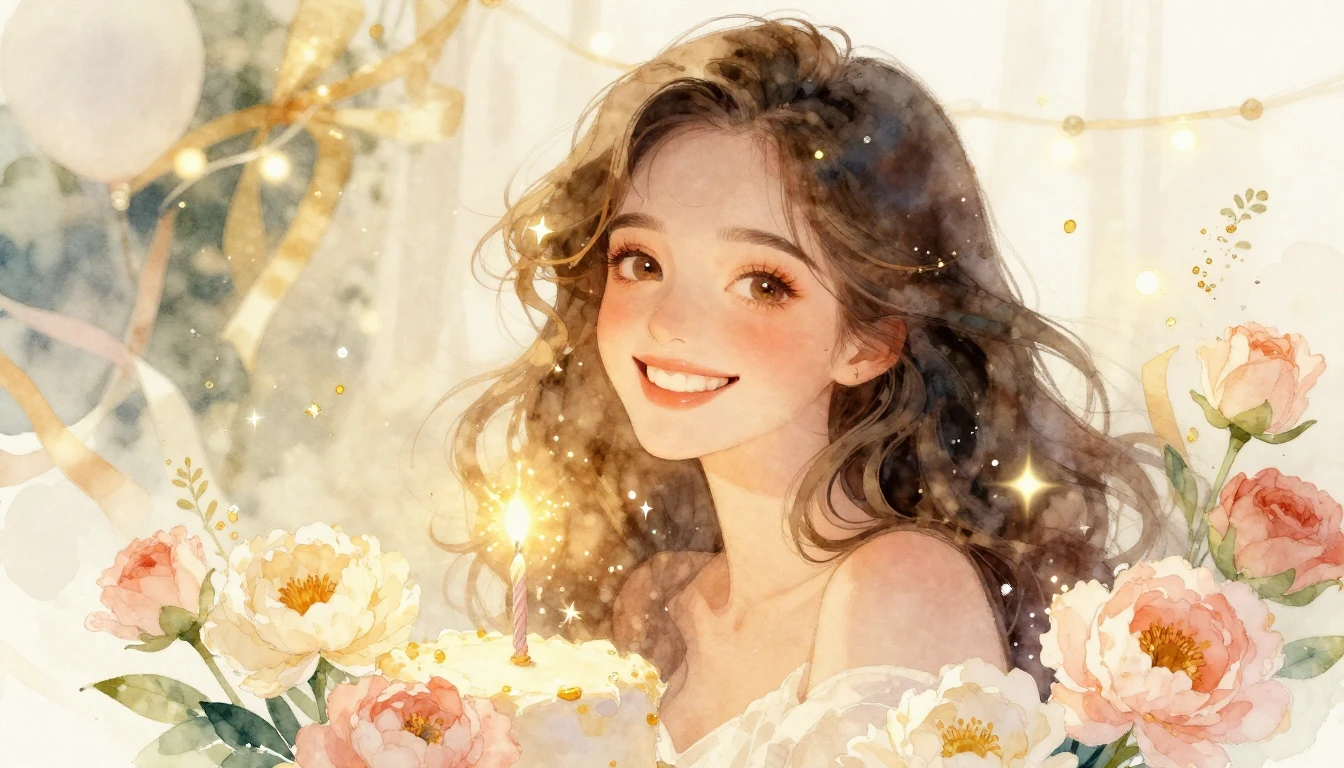 A dreamy and artistic watercolor illustration of a joyful wo...