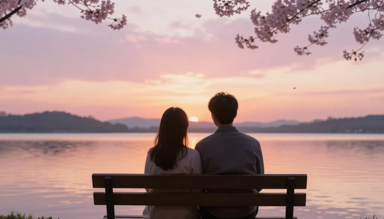 A romantic and ethereal scene depicting a couple sitting clo...