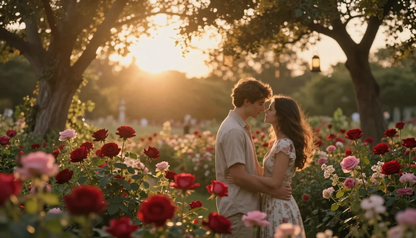 An intimate and romantic scene of a couple standing together...
