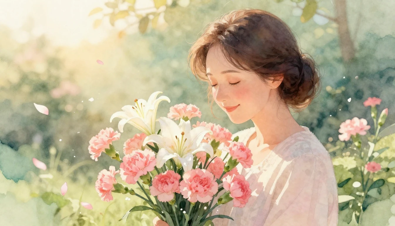 A heartwarming and soft watercolor painting of a gentle midd...