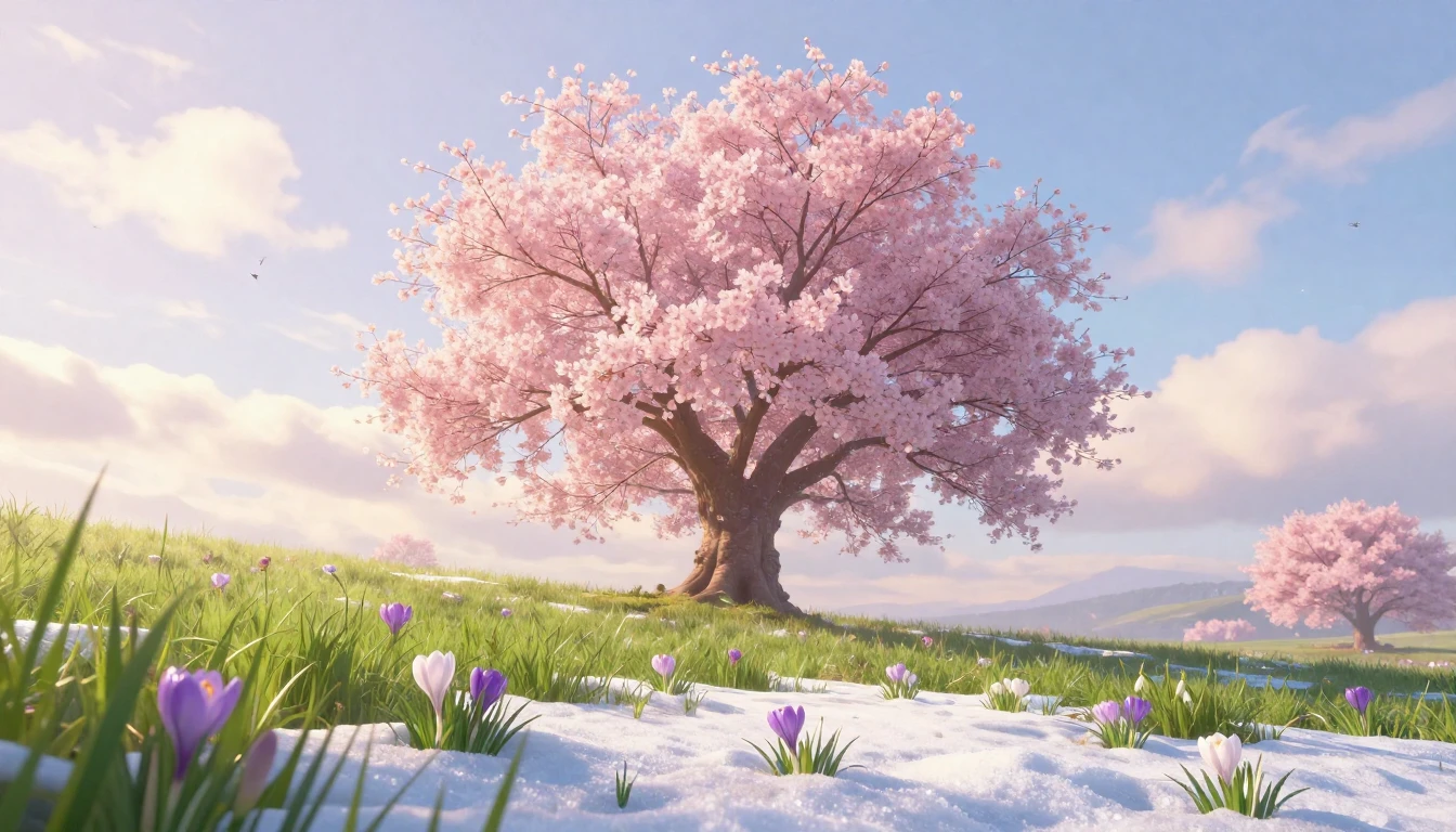 A soft and ethereal landscape depicting the transition from ...