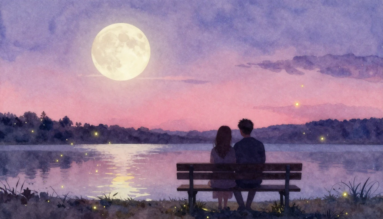 A breathtaking watercolor painting of a romantic twilight sc...