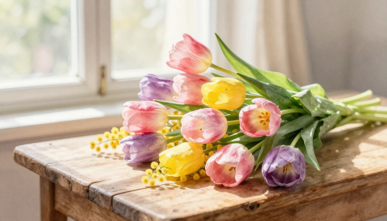 A soft and dreamy watercolor painting featuring a vibrant bo...