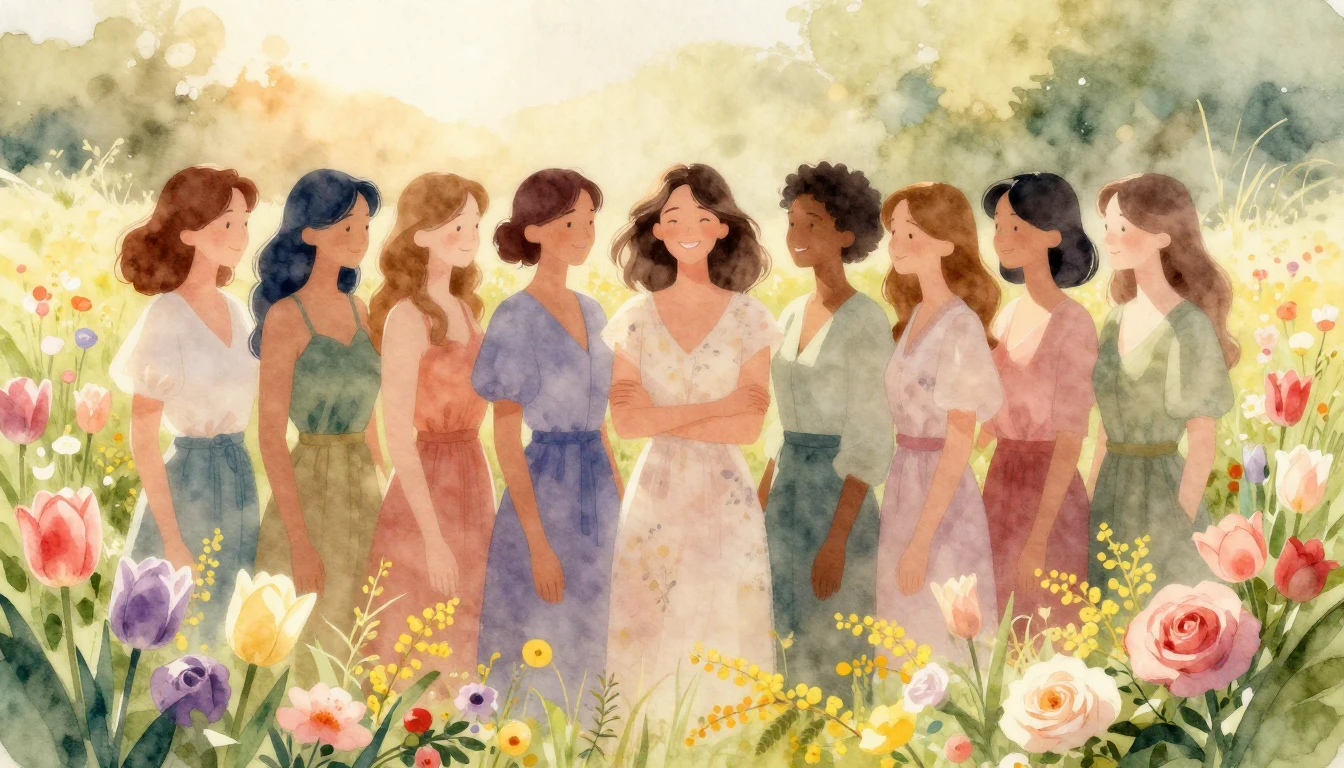 A breathtaking watercolor painting depicting a diverse group...