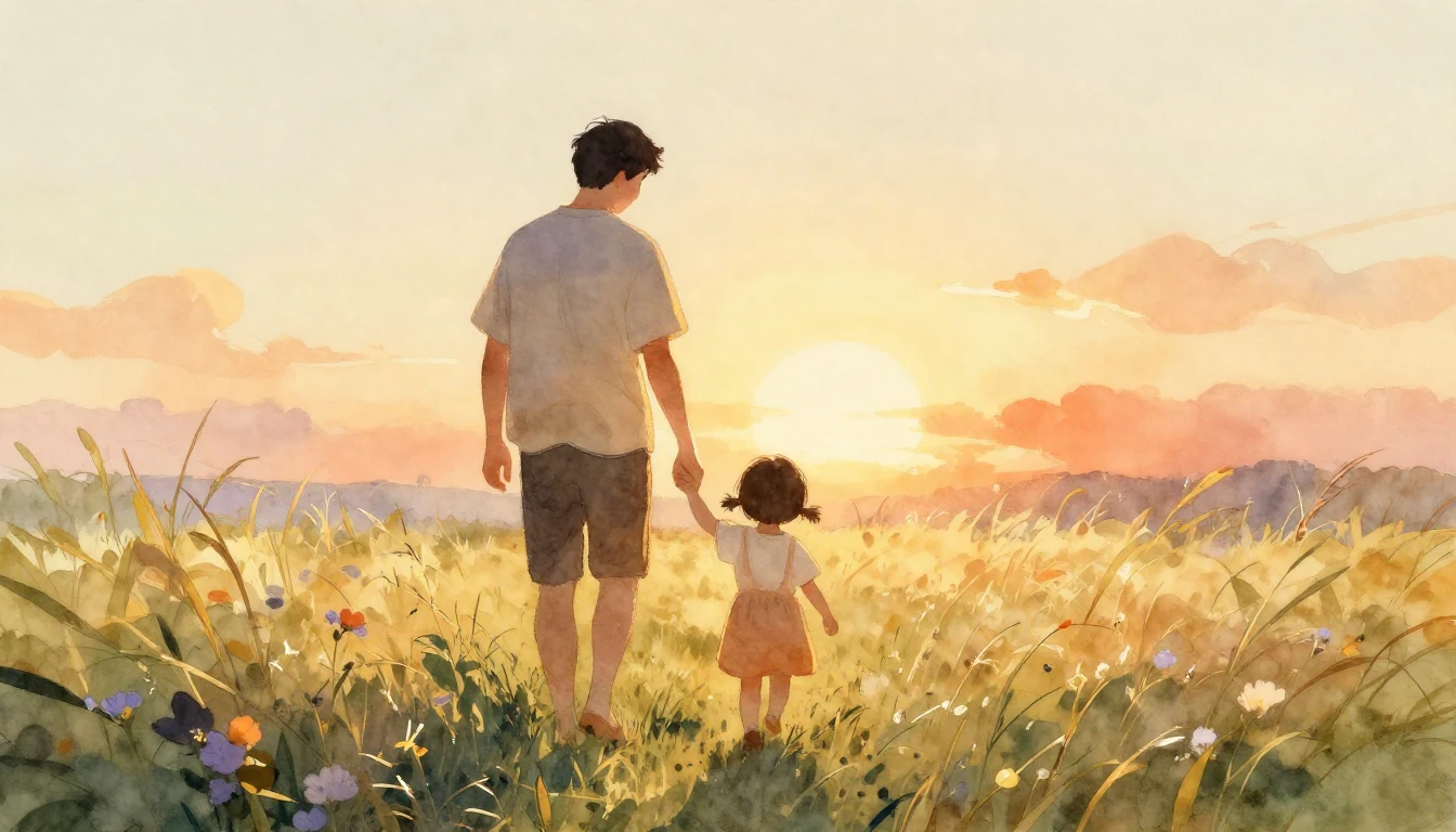 A heartwarming watercolor illustration depicting the soft si...