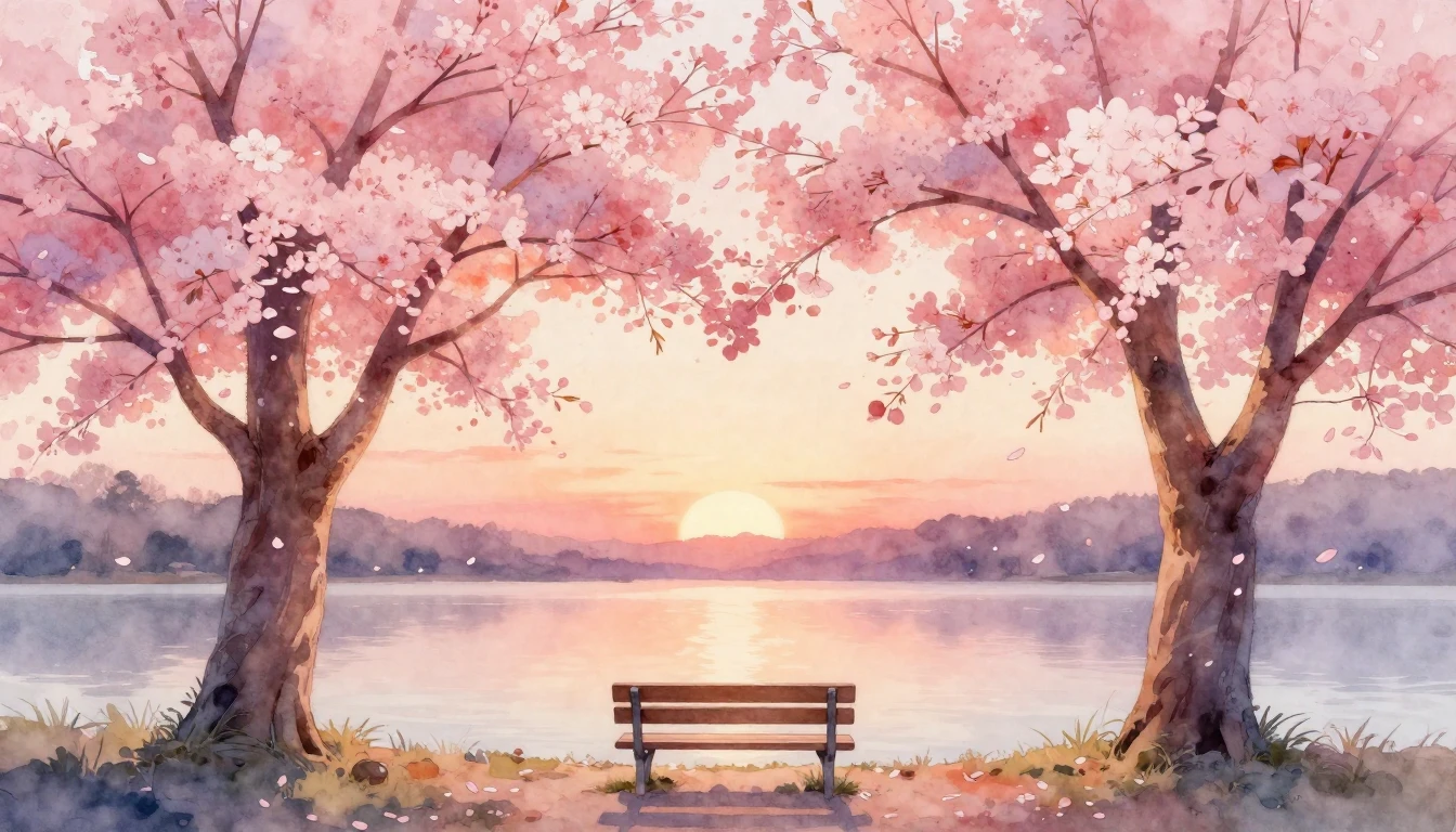 A soft and dreamy watercolor painting depicting a romantic s...