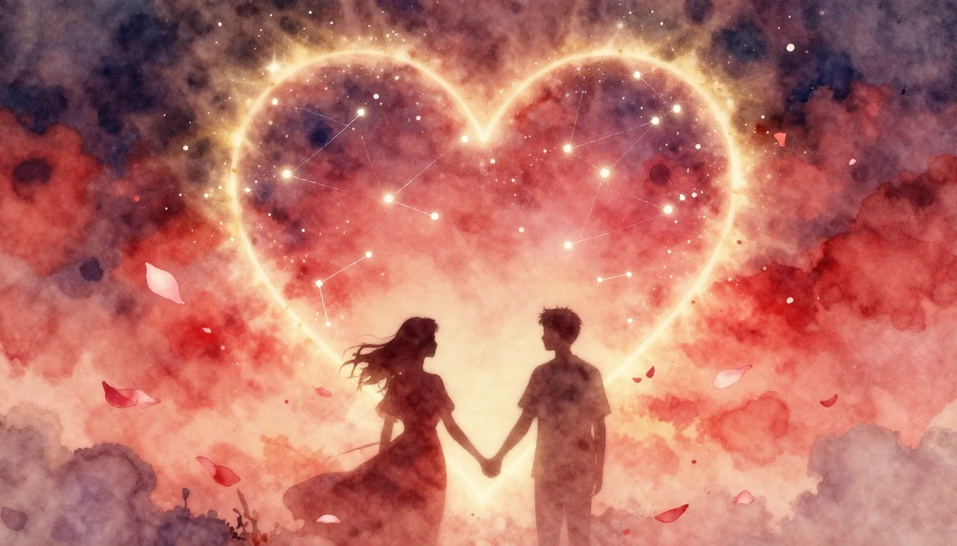 A soft and dreamy watercolor painting depicting two silhouet...