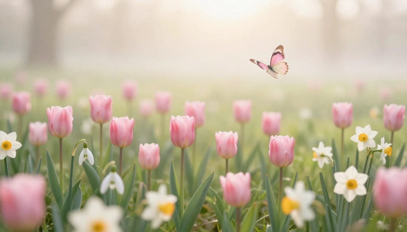 A beautiful, gentle spring landscape symbolizing femininity,...