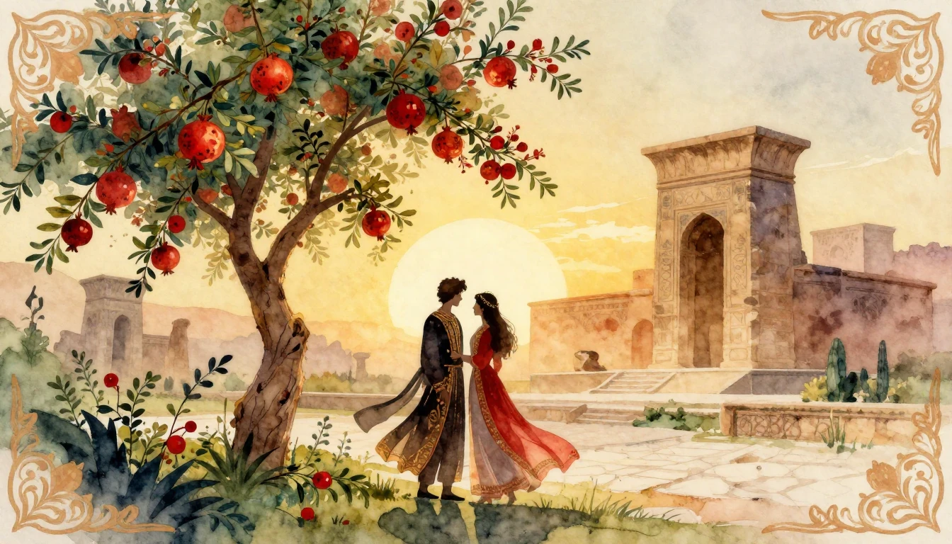 A soft and dreamy watercolor painting depicting an ancient P...