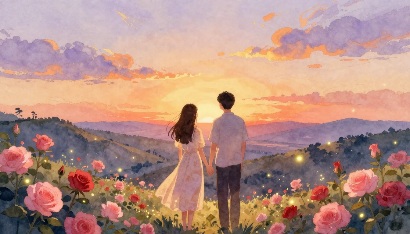 A romantic and ethereal watercolor illustration of a young c...