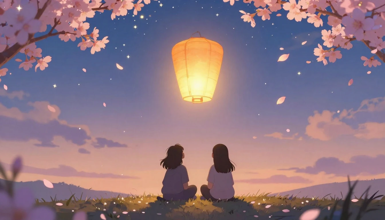 A warm and celebratory scene featuring a glowing lantern flo...