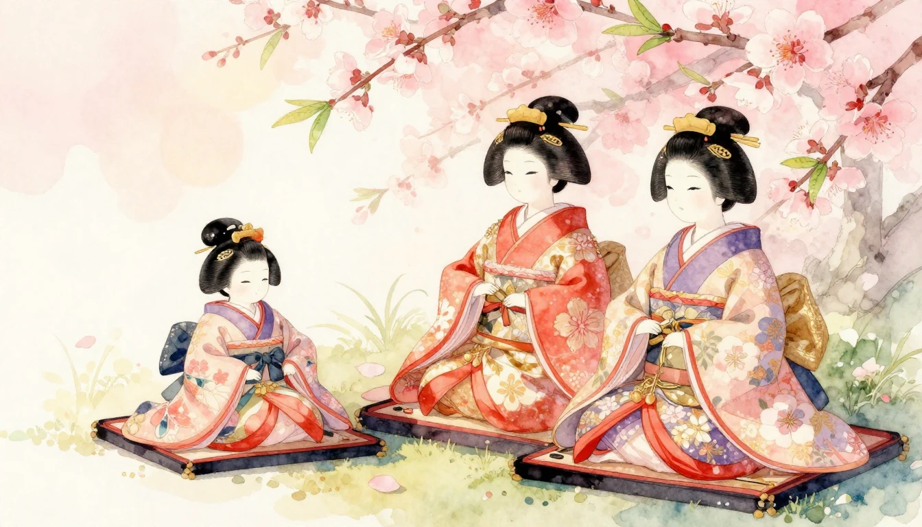 A gentle and dreamy watercolor illustration celebrating Hina...