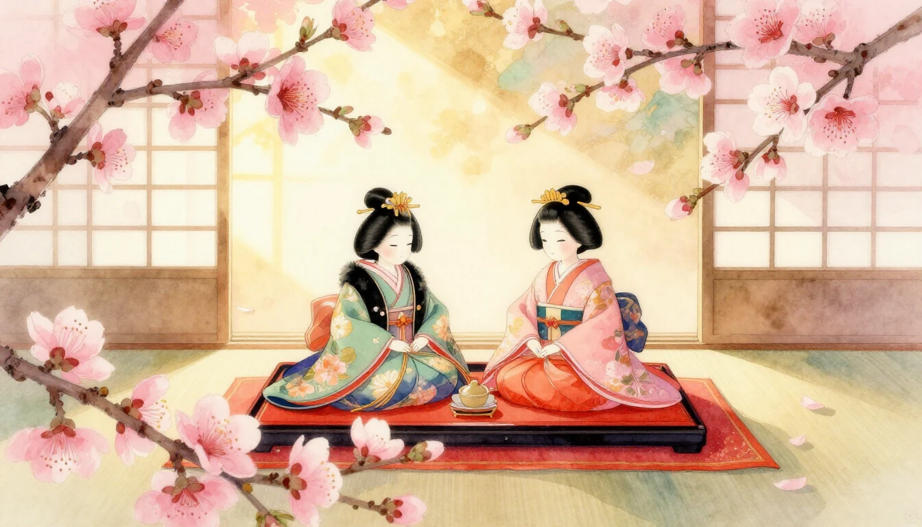 A soft and ethereal watercolor painting depicting a traditio...