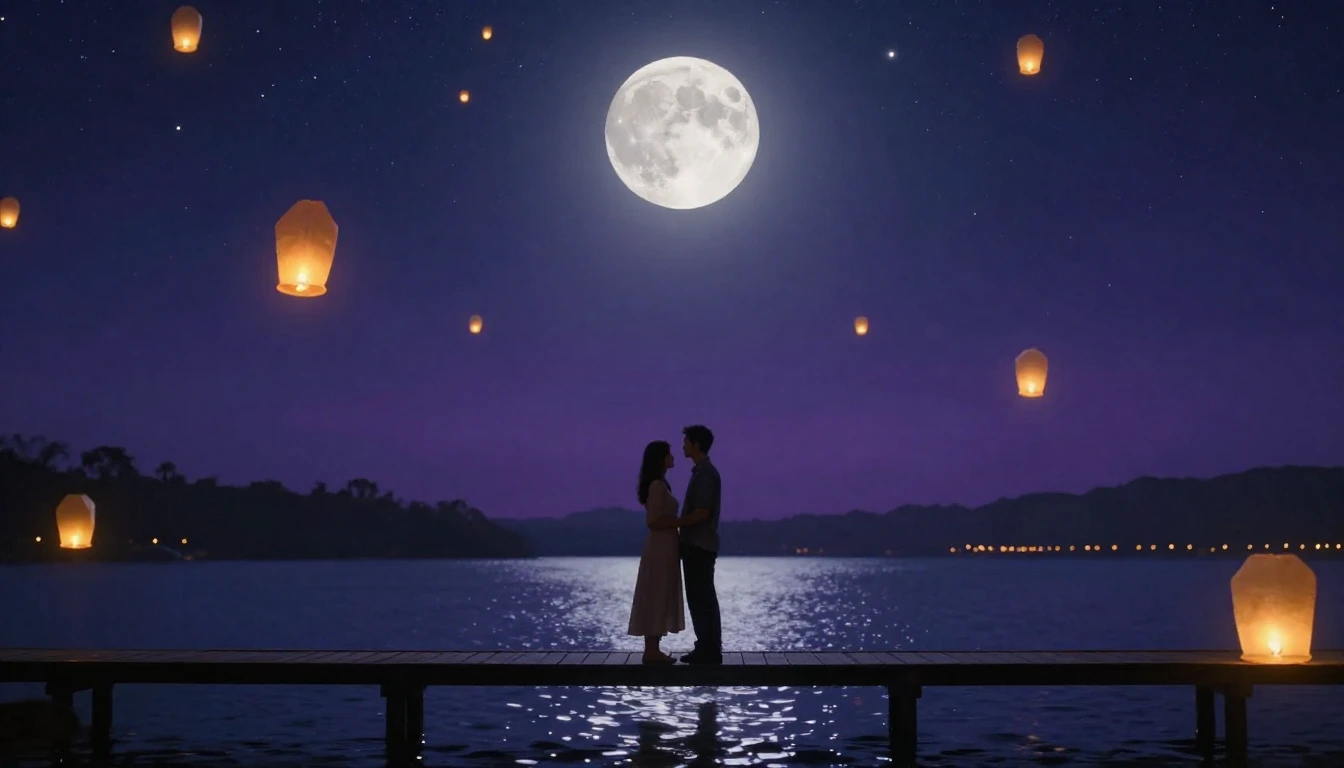 A romantic and dreamy scene of a couple standing together on...