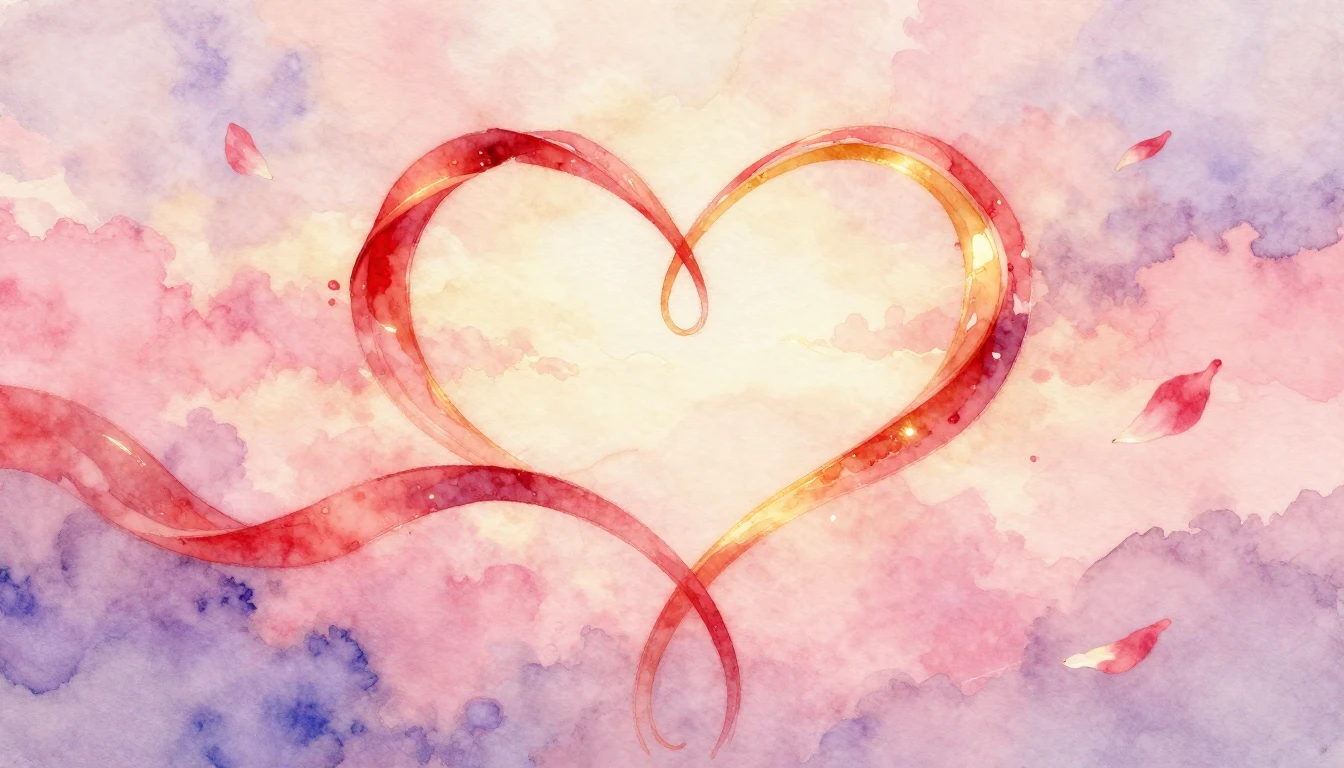 A soft and dreamy watercolor painting depicting two abstract...