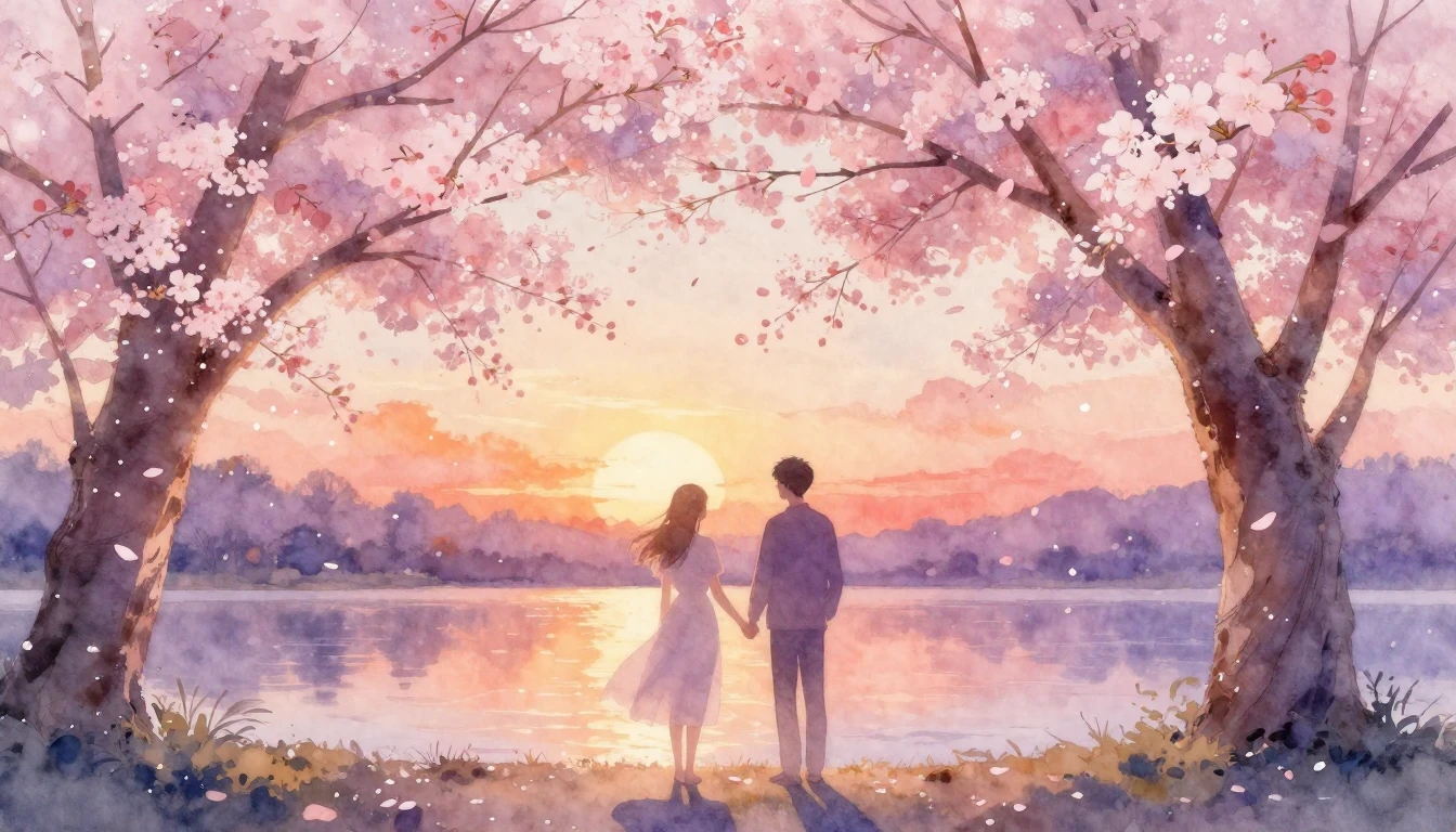 A soft and dreamlike watercolor illustration of two ethereal...