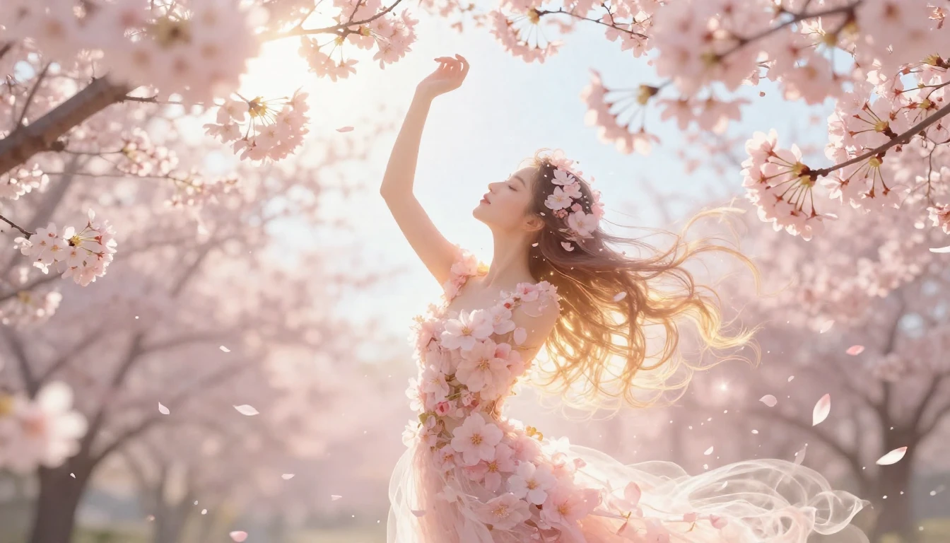 A beautiful spring scene symbolizing femininity, warmth, and...