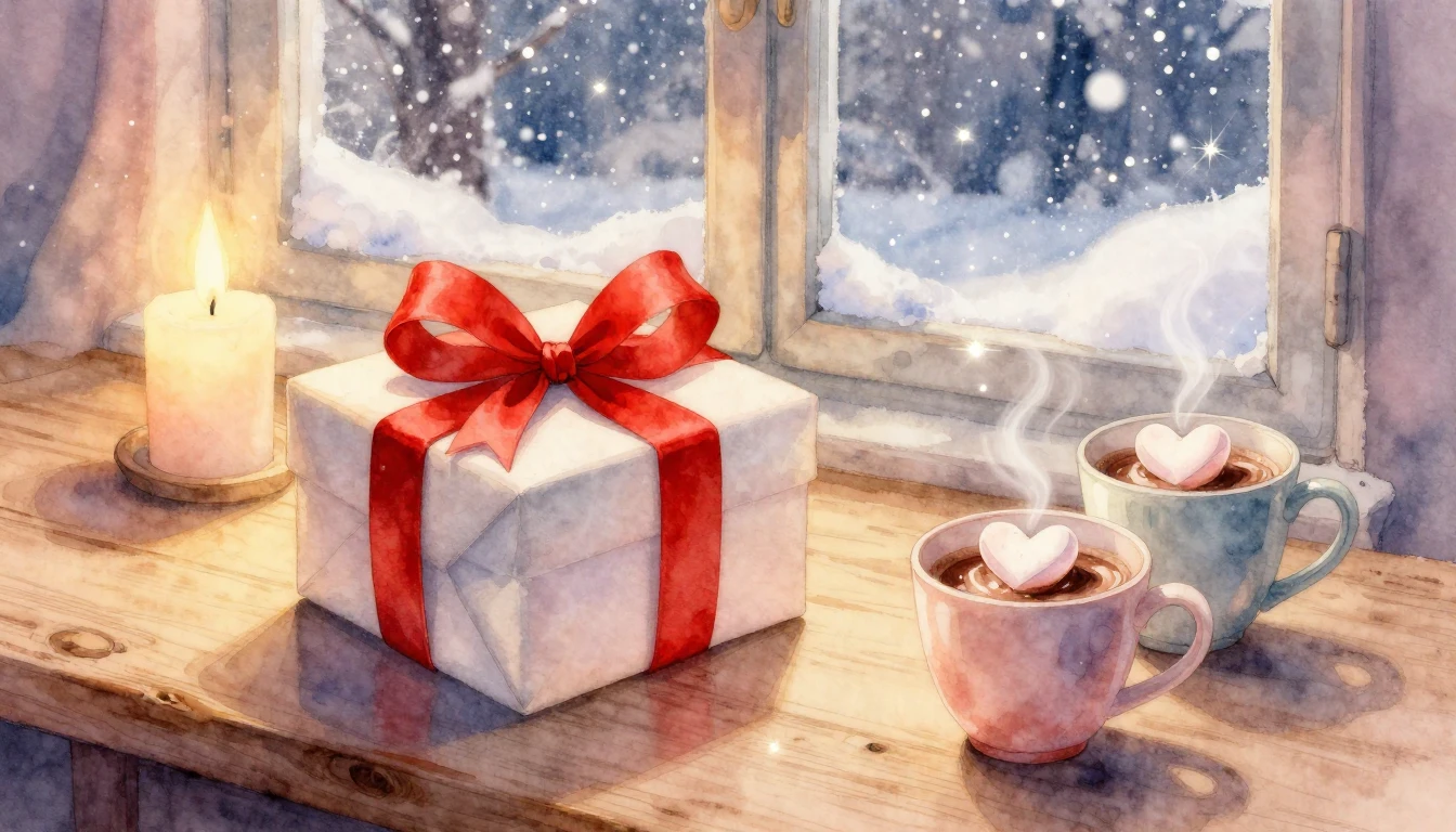 A romantic and cozy watercolor illustration focusing on a be...